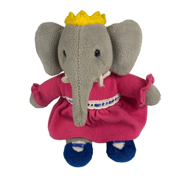 Vintage Gund Queen Celeste Babar Elephant Plush 1991 Cartoon Pink Dress Small 8” - Picture 3 of 12